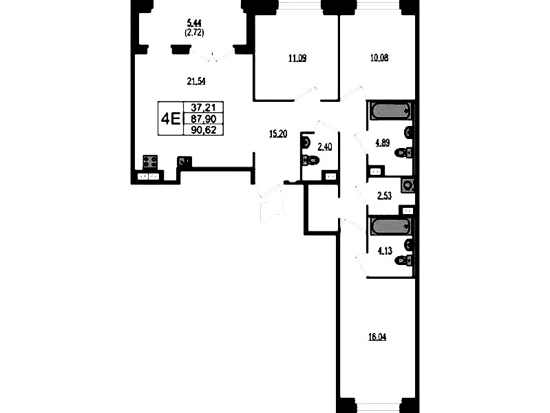 3-комнатная квартира 90.62 м², 3/4 эт., ЖК «Ranta Residence»